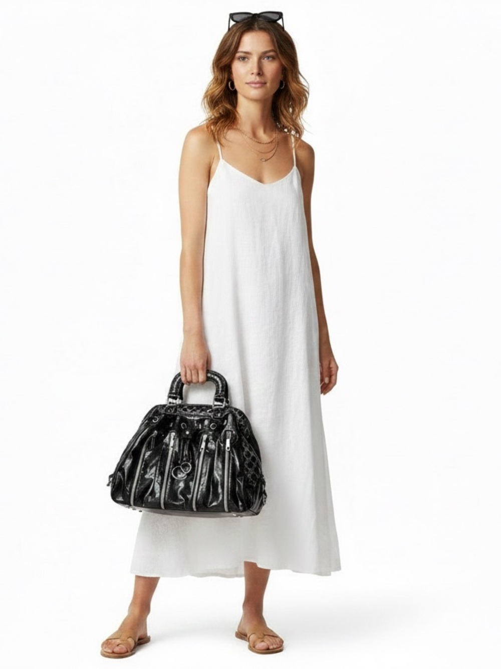 Nicole Lee Black Quilted-Trim Drawstring Tote with Silver Hardware